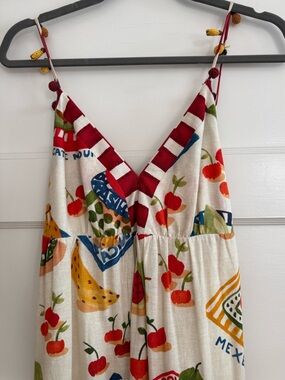 FARM Rio Cream Maxi Dress with Red, Green, Blue & Yellow Fruit Print